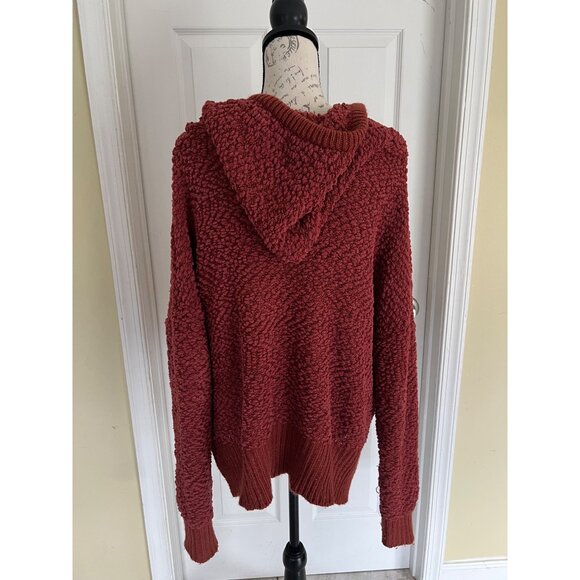POL Chenille Sweater Rust V-neck Long Sleeve Oversized Hoodie Medium Soft Cozy - Picture 6 of 10